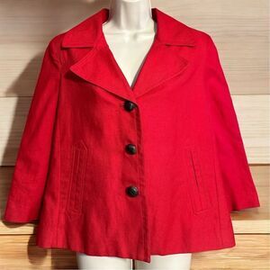 Talbots Women's Vibrant Red Cropped Swing Coat 3/4 Sleeve Button-Up Jacket
